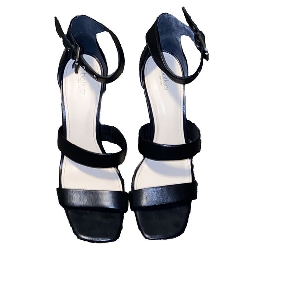 Botkier Shoes - Botkier New York Black Leather Lorri Two Band Ankle Strap Sandals Heels Size 9